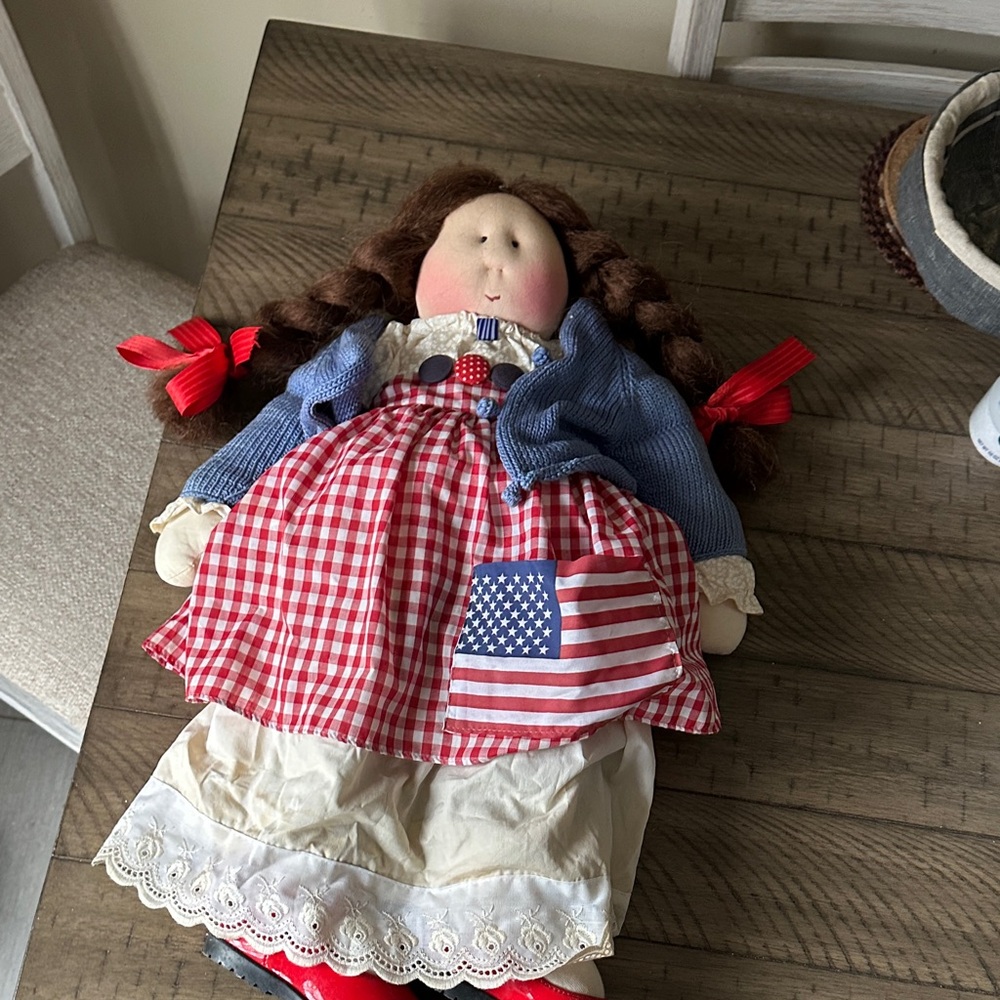 Patriotic Rag Doll with Red and Blue Outfit